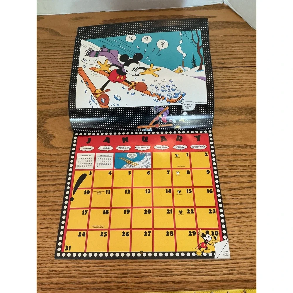 Vintage 1993 Mickey Mouse Comics Wall Calendar Disney Cleo Classic 1930s Style